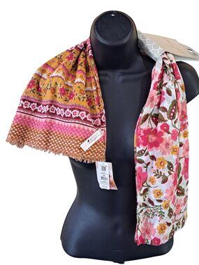 NEW Charlie Paige Womens Floral Boho Print Cotton Scarf Multicolor Summer